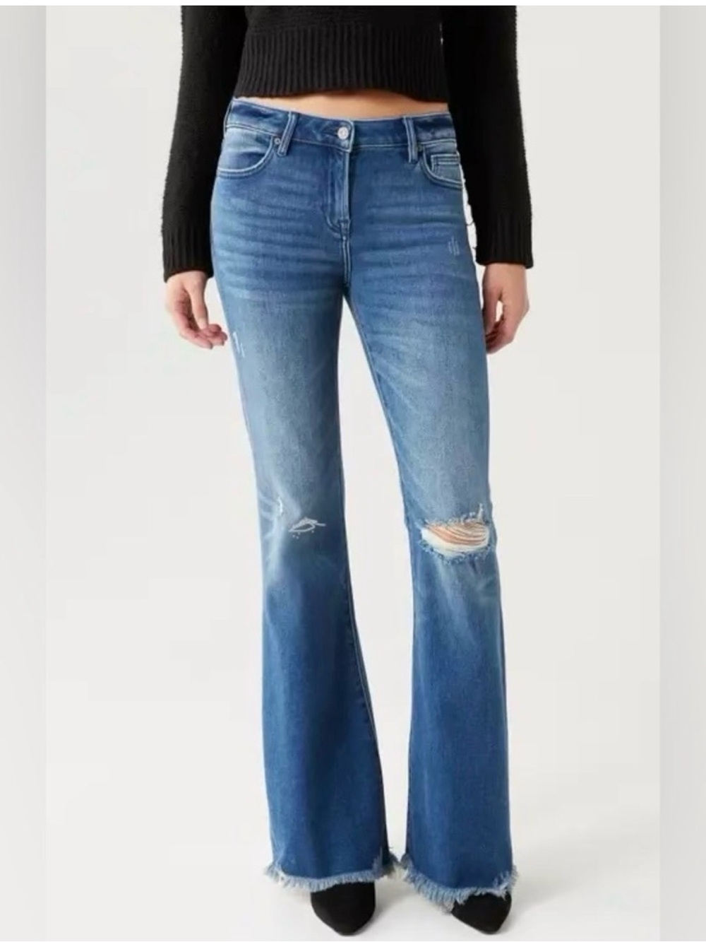 Hidden Happi Flare Jeans Size 28 Distressed Boho Retro Minimal Chic 70s Hippie